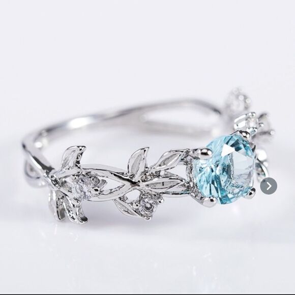 Aquamarine Blue Topaz Sterling Silver Ring 6 7 - Picture 1 of 6